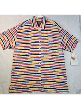 Vintage 90s Dockers Colorful Rainbow Striped Shirt S Oversized Retro Rockabilly